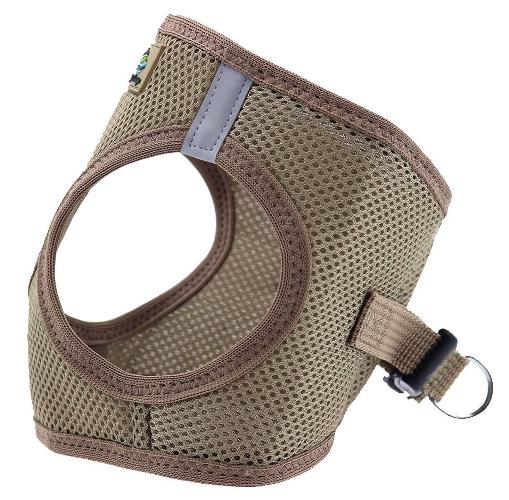 Doggie Design - American River Ultra Choke-Free Harness - Beige - The American River Choke Free Dog Harness is the same Patented Design as our Ultra USA Choke Free Harness, but with a few different cosmetic changes. WHAT Makes the Ultra Choke Free Patented Design Unique from other Dog Harnesses? Trachea Safe - Choke Free Patented Design Pulls from the Chest ONLY. Patented Conforming Shape Fit Seam Technology - Causes harness to conform to Dogs Chest curve. Patented Closure Slide Adjustability (Other copy cat harnesses have little or no size adjustment), Our 3 Inch Webbing allows for 3 Inches of Size Adjustment. Double D-Ring Adds Strength. Same Color trim binding as the mesh. Safe Night Walking Reflective strips. Zig Zag Trim Binding Stitch - Prevents Missed Stitches and creates a Super Strong BOND. Safety - The Ultra is the perfect design for use as a Seat Belt Harness, PULLS from the Chest, not the Neck. Double Safety Closure - Velcro and High Strength Plastic Side Release Buckle. Simple Step-in, Wrap Up and Go Design. Soft Mesh Polyester / Machine Wash and Line Dry.