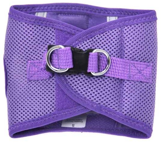 Doggie Design - American River Ultra Choke-Free Harness - Purple - The American River Choke Free Dog Harness is the same Patented Design as our Ultra USA Choke Free Harness, but with a few different cosmetic changes. WHAT Makes the Ultra Choke Free Patented Design Unique from other Dog Harnesses? Trachea Safe - Choke Free Patented Design Pulls from the Chest ONLY. Patented Conforming Shape Fit Seam Technology - Causes harness to conform to Dogs Chest curve. Patented Closure Slide Adjustability (Other copy cat harnesses have little or no size adjustment), Our 3 Inch Webbing allows for 3 Inches of Size Adjustment. Double D-Ring Adds Strength. Same Color trim binding as the mesh. Safe Night Walking Reflective strips. Zig Zag Trim Binding Stitch - Prevents Missed Stitches and creates a Super Strong BOND. Safety - The Ultra is the perfect design for use as a Seat Belt Harness, PULLS from the Chest, not the Neck. Double Safety Closure - Velcro and High Strength Plastic Side Release Buckle. Simple Step-in, Wrap Up and Go Design. Soft Mesh Polyester / Machine Wash and Line Dry.
