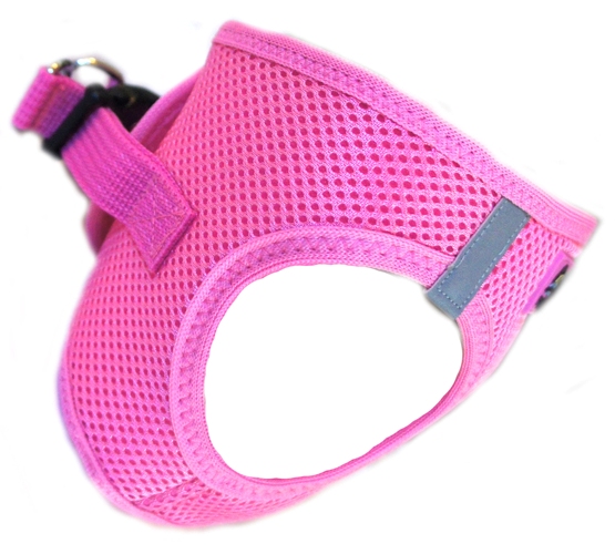 Doggie Design - American River Ultra Choke-Free Harness - Candy Pink - The American River Choke Free Dog Harness is the same Patented Design as our Ultra USA Choke Free Harness, but with a few different cosmetic changes. WHAT Makes the Ultra Choke Free Patented Design Unique from other Dog Harnesses? Trachea Safe - Choke Free Patented Design Pulls from the Chest ONLY. Patented Conforming Shape Fit Seam Technology - Causes harness to conform to Dogs Chest curve. Patented Closure Slide Adjustability (Other copy cat harnesses have little or no size adjustment), Our 3 Inch Webbing allows for 3 Inches of Size Adjustment. Double D-Ring Adds Strength. Same Color trim binding as the mesh. Safe Night Walking Reflective strips. Zig Zag Trim Binding Stitch - Prevents Missed Stitches and creates a Super Strong BOND. Safety - The Ultra is the perfect design for use as a Seat Belt Harness, PULLS from the Chest, not the Neck. Double Safety Closure - Velcro and High Strength Plastic Side Release Buckle. Simple Step-in, Wrap Up and Go Design. Soft Mesh Polyester / Machine Wash and Line Dry.