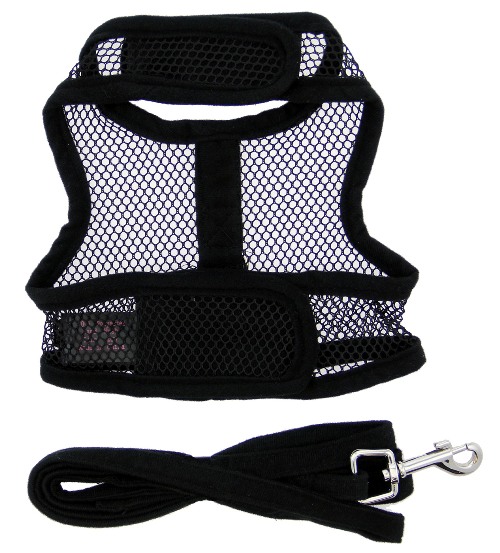Doggie Design - Cool Mesh Harness with Matching Leash - Black - COOL and LIGHTWEIGHT with EASY to put on and off Velcro Closures.  Features Nylon Core D-Ring Sewn on Strip.  Matching Leash included. A very important quality feature is the High Strength Heavy Duty Velcro that will not open - you can even lift your dog in the air to keep them out of danger and harms way.