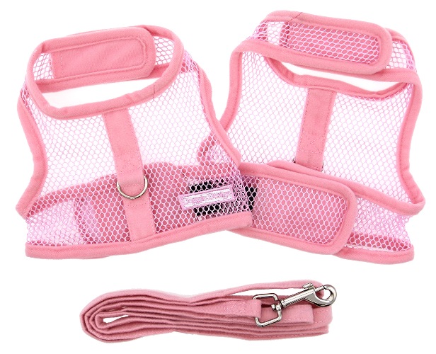 Doggie Design - Cool Mesh Harness with Matching Leash - Pink - COOL and LIGHTWEIGHT with EASY to put on and off Velcro Closures.  Features Nylon Core D-Ring Sewn on Strip.  Matching Leash included. A very important quality feature is the High Strength Heavy Duty Velcro that will not open - you can even lift your dog in the air to keep them out of danger and harms way.