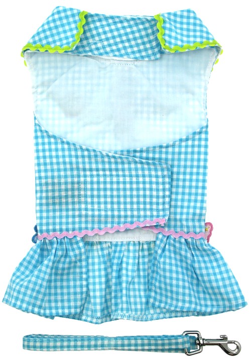 Doggie Design - Turquoise Gingham Flower Harness Dress with Matching Leash