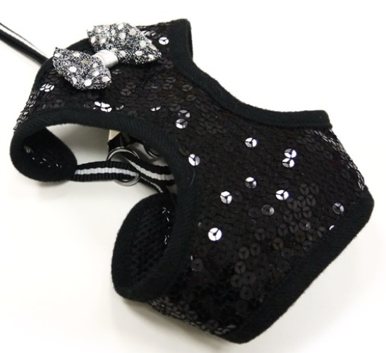 DOGO - EasyGo Sequin Step-In Harness with Leash (Black or Red) - Shiny bling sequin styled EasyGO.  The best all-in-one soft harness.  Easy, safe, and comfortable to wear.  It features buckle-less step-in design that is secured by a simple slide down clip.  Matching leash is included with every EasyGO!