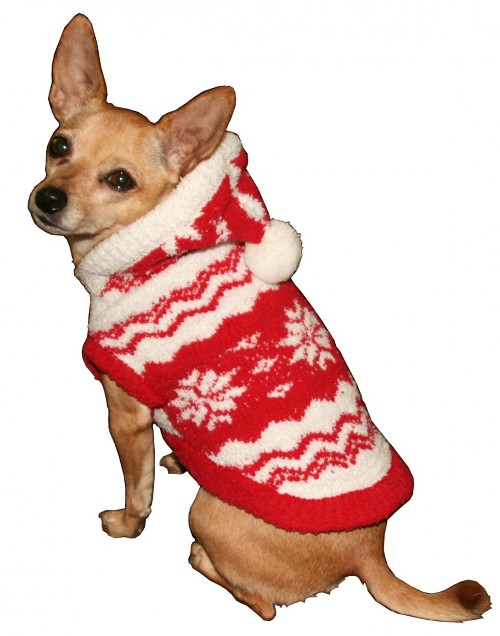 Hip Doggie - Red Snowflake Hoodie Sweater - Comfy and soft, warm sleeveless hooded sweater with pompom on hood.  Wash in cold water, hang to dry.